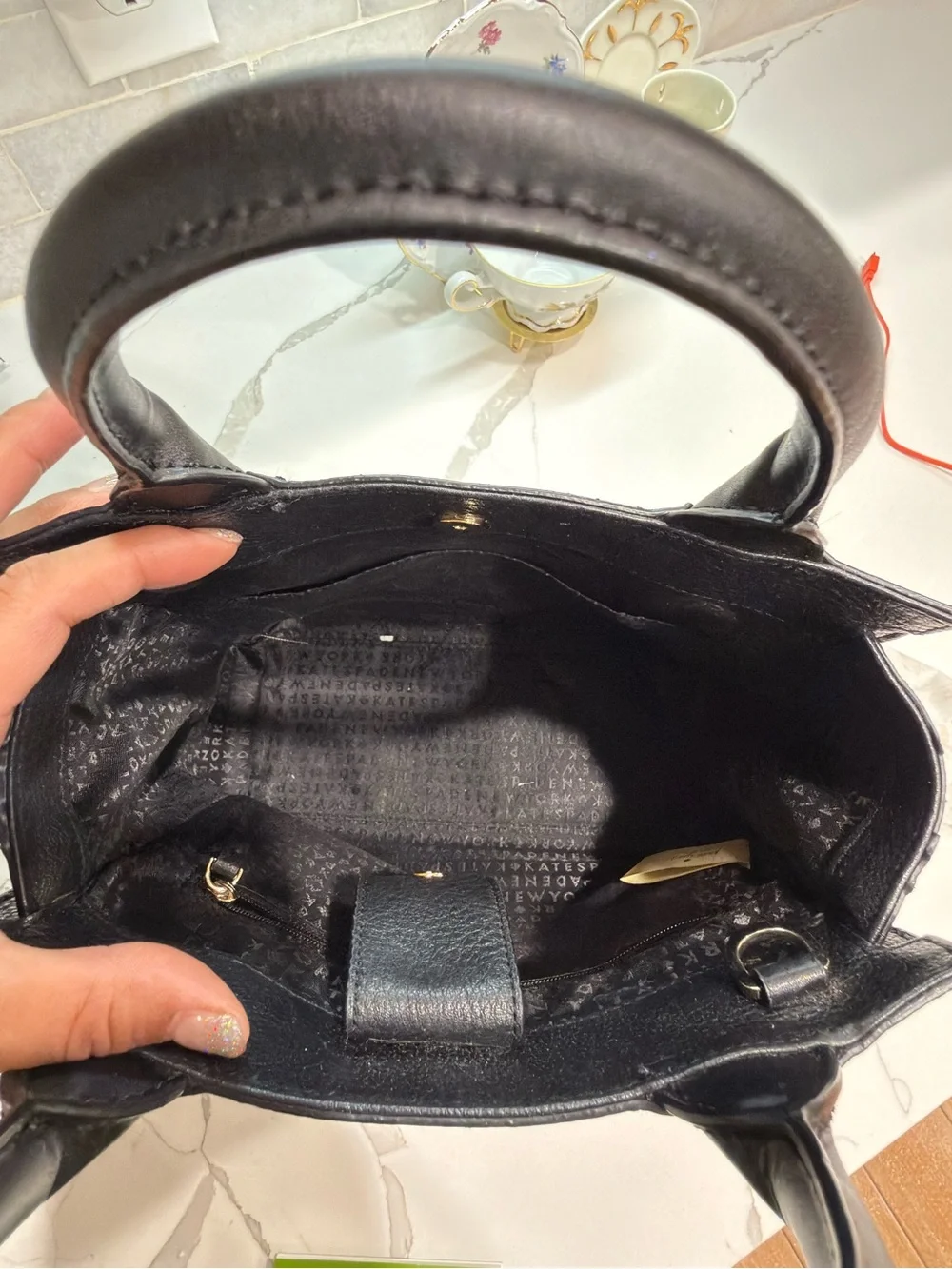 Kate Spade New York  Black Woven Accent Leather Satchel - Picture 3 of 6